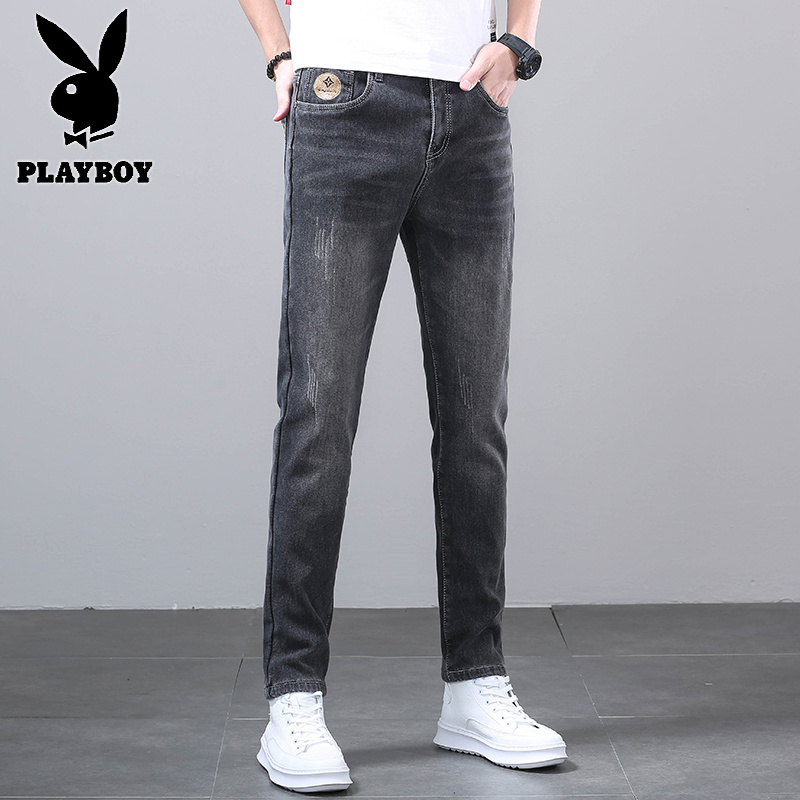 花花公子新款高品质2025秋冬加绒牛仔裤修身弹力潮牌男装复古简约百搭长裤子_549高清大图