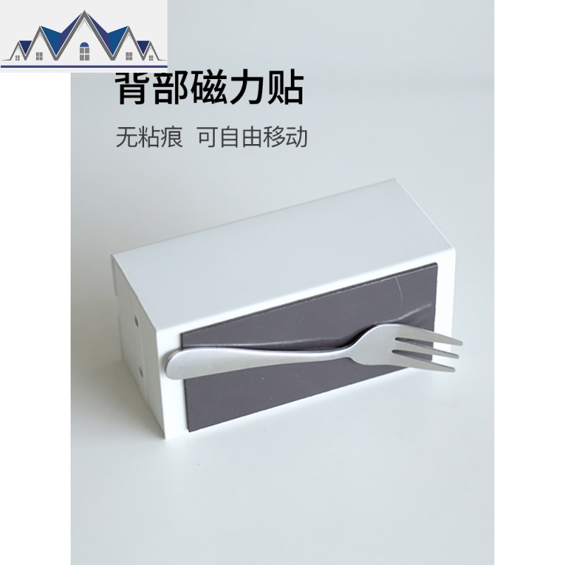 简约磁铁厨房保鲜膜收纳架铁艺冰箱侧壁挂架免打孔垃圾袋收纳盒白 三维工匠高清大图