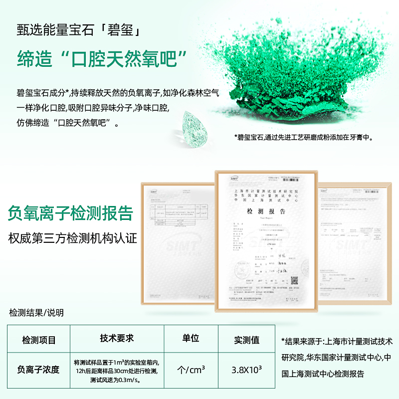 冰泉碧玺净口香糖味牙膏净爽薄荷清新口气亮白牙齿牙膏男士专用100g*2支高清大图