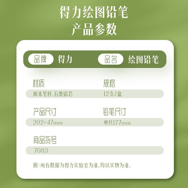 得力(deli)7083-HB绘图素描铅笔 12支/盒 美术写生绘画铅笔 素描铅笔 绘图绘画铅笔 学生用手绘画笔