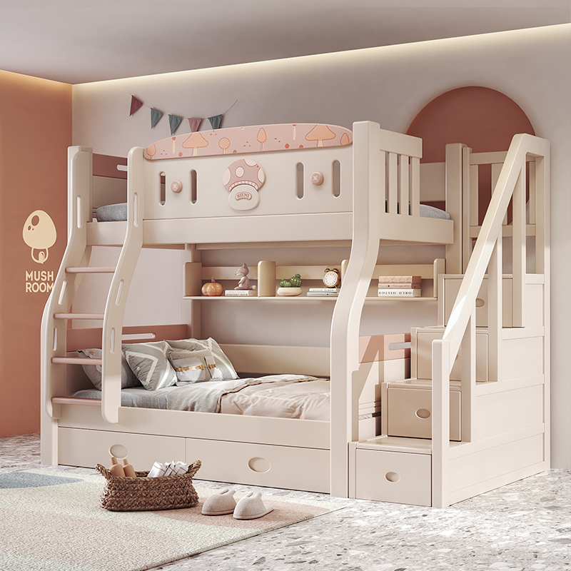 欧梵森 儿童床子母床蘑菇现代简约樱桃木上下床双层床实木高低床成人