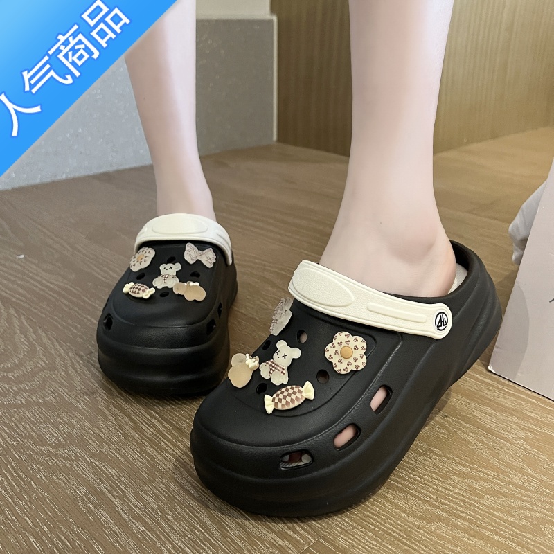 SUNTEK厚底洞洞鞋女款夏季外穿高跟增高护士凉拖鞋海边新款踩屎感沙滩N高清大图