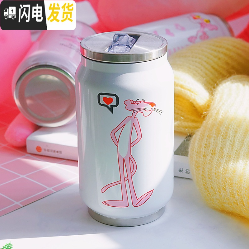 三维工匠粉红豹易拉罐网红吸管保温杯ins韩版女学生可爱清新文艺便携水杯 吸管保温500/转身豹高清大图