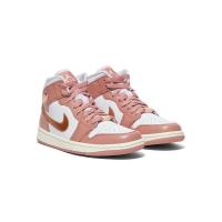 Air Jordan 1 Mid SE 高级皮革橡胶外底轻质气垫粉白色时尚篮球鞋