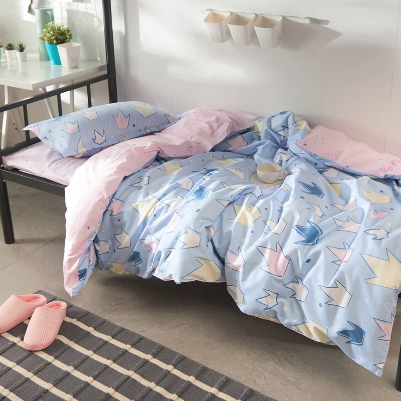 美帮汇床单学生宿舍单人 少女全棉三件套寝室全棉被套被子套装六件套 朵伊蓝 学生宿舍5件套（三件套+4斤被子+枕芯）