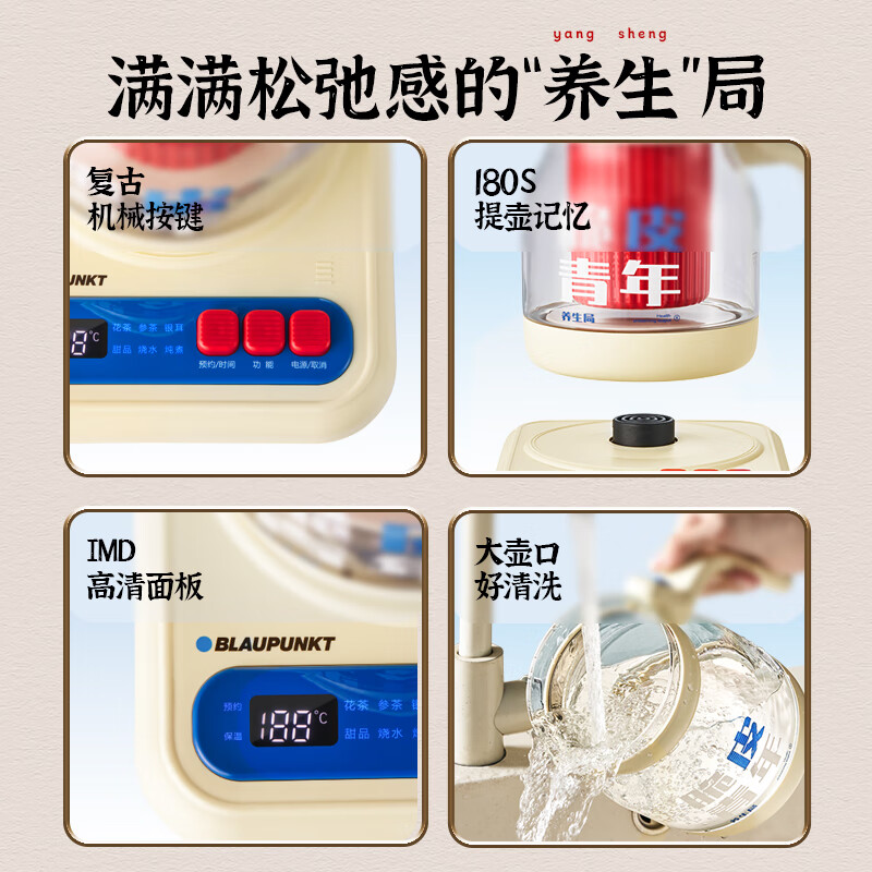 蓝宝(BLAUPUNKT) 养生壶BP-HP02+炖盅BP-HP02-DZ 煮茶壶 颜色随机 养生壶 [含茶漏+炖盅]高清大图