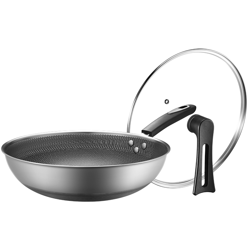 苏泊尔supor316l不锈钢防粘锅炒菜少油烟蜂窝双面屏32cm家用烹饪锅具