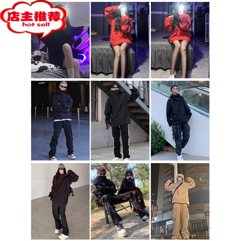 SHANCHAO美式机能套头潮牌赛博朋克半高领外套男情侣机车服夹克