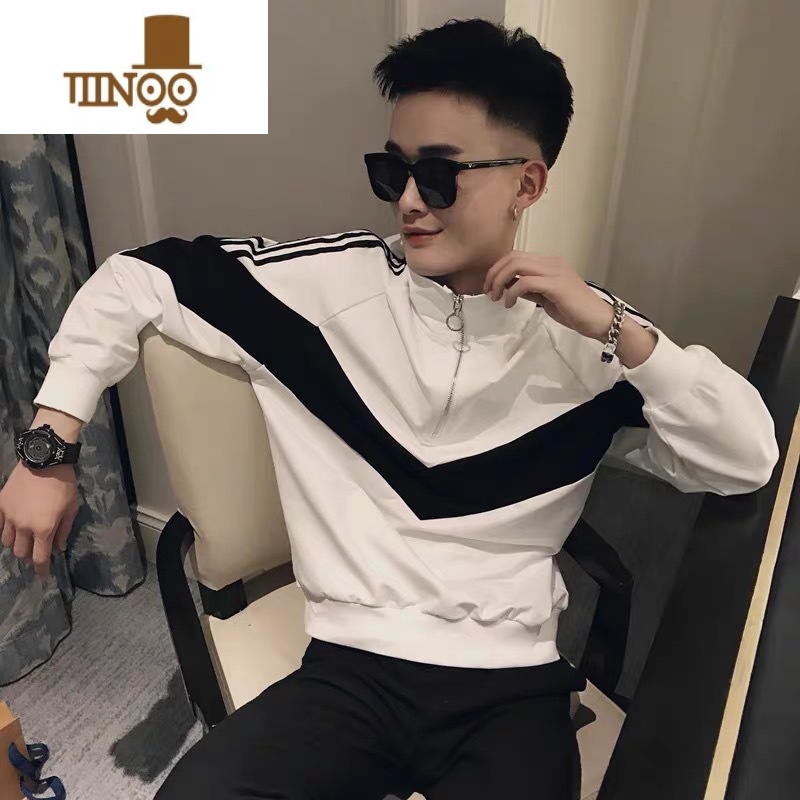 YANXU男士卫衣潮流韩版半高领长袖T恤男潮牌ins休闲痞帅秋潮帅潮高清大图