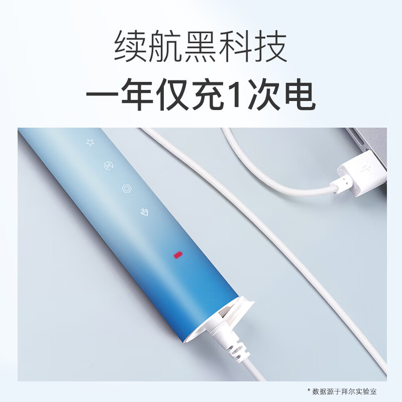 拜尔X3/X304电动牙刷 成人声波充电男软毛自动牙刷情侣男女士送女朋友海洋蓝520礼物(8刷头+便携盒)
