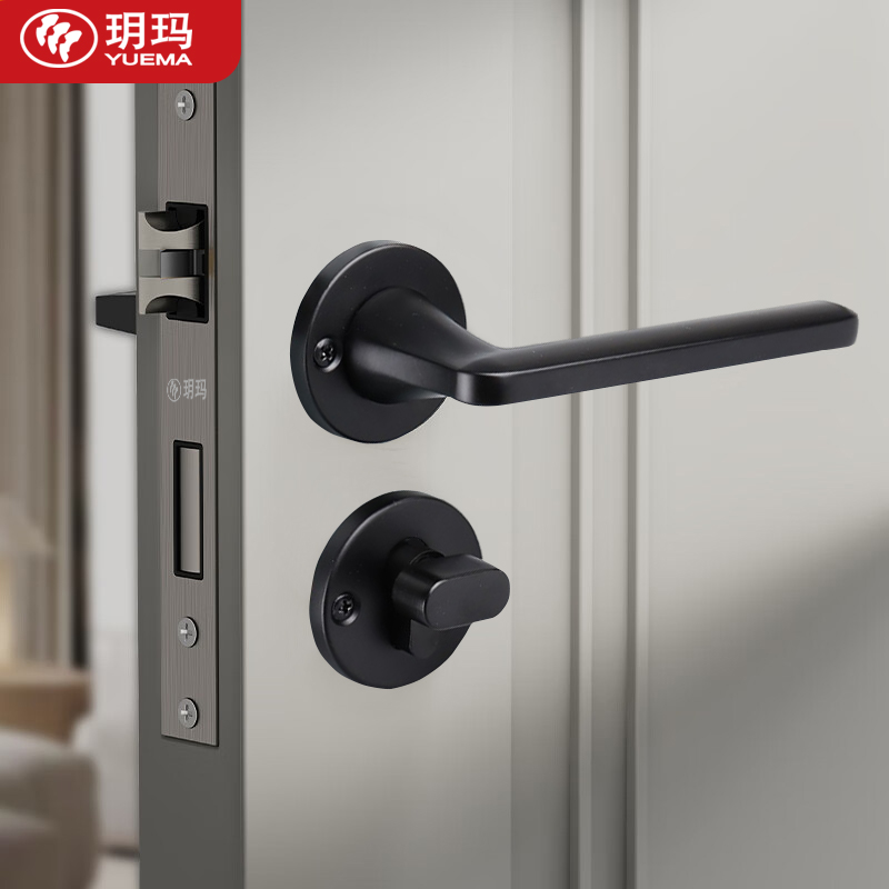 玥玛门锁室内卧室房门锁静音家用通用型门把手木门黑色分体门锁具