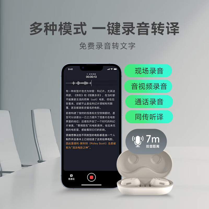 科大讯飞会议耳机同声传译 录音转文字Pro2/Nano+降噪入耳式运动通话无线蓝牙翻译机持久续航耳机 Air-白色高清大图