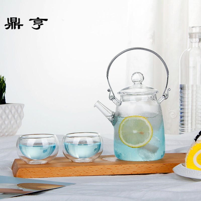 鼎亨手工花茶具耐热玻璃茶壶泡茶壶套装提梁壶冲泡工艺花茶现代