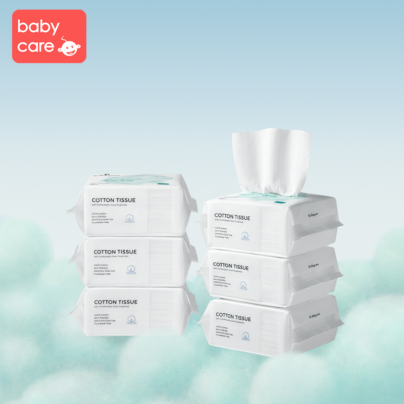 babycare婴儿棉柔巾新生宝宝干湿两用手口专用非湿巾纯棉加厚6包