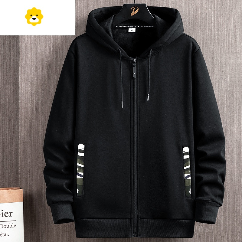 fishbasket迷彩春秋冬季卫衣男加绒加厚外套连帽宽松长袖开衫加大码