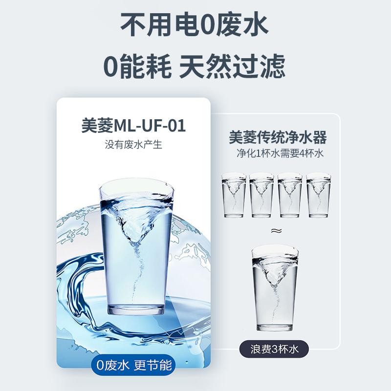 美菱(MELING)净水器家用厨房超滤直饮厨下式净水机自来水龙头前置过滤器 摩登灰[自己安装]