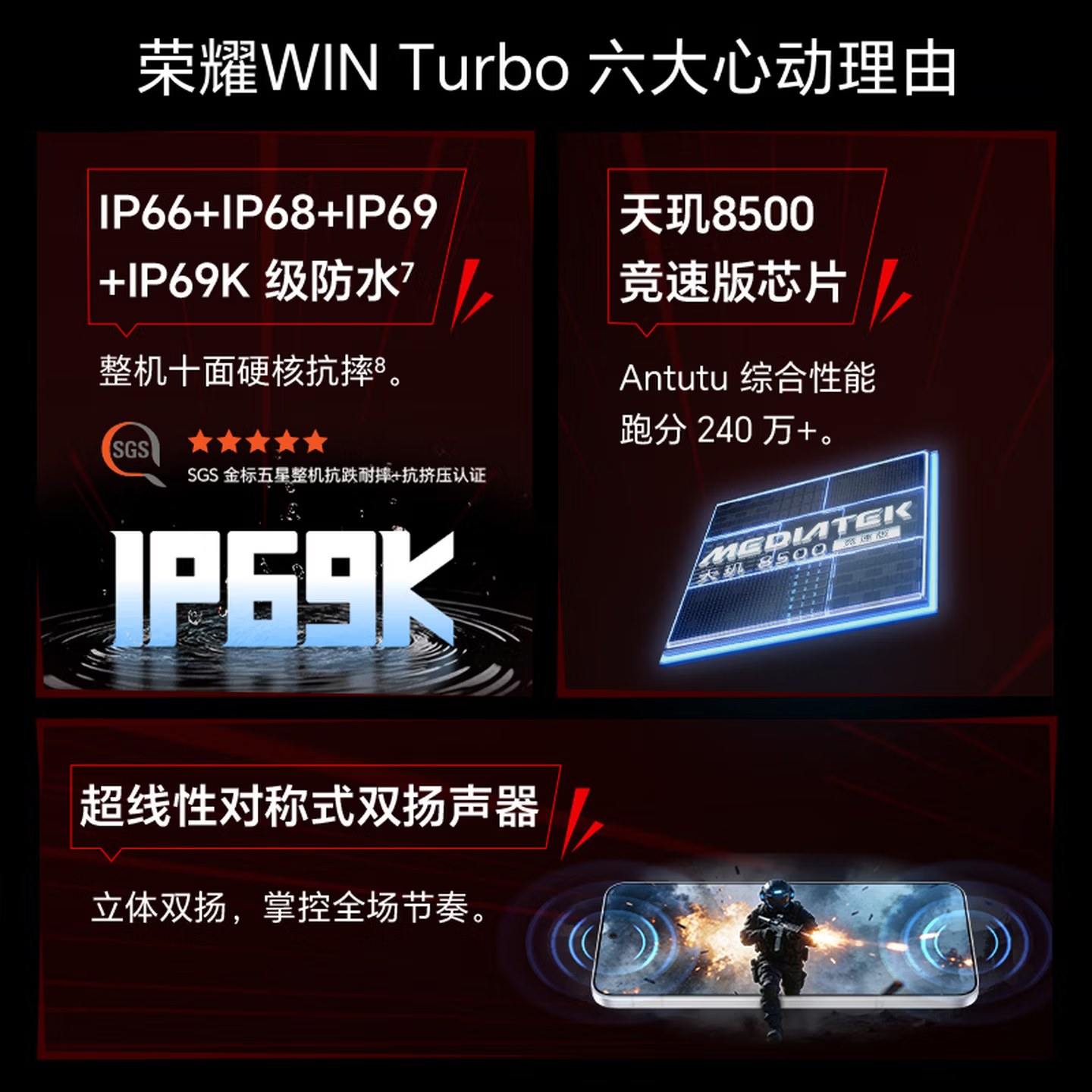[全新]荣耀WIN Turbo 12+256GB 快开黑 天玑8500竞速版 10000大电池 高清影像 80W快充 5G手机高清大图