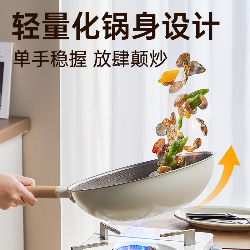 炊大皇灵白304不锈钢钛合金不粘锅28cm 1.95kg CG28LB高清大图