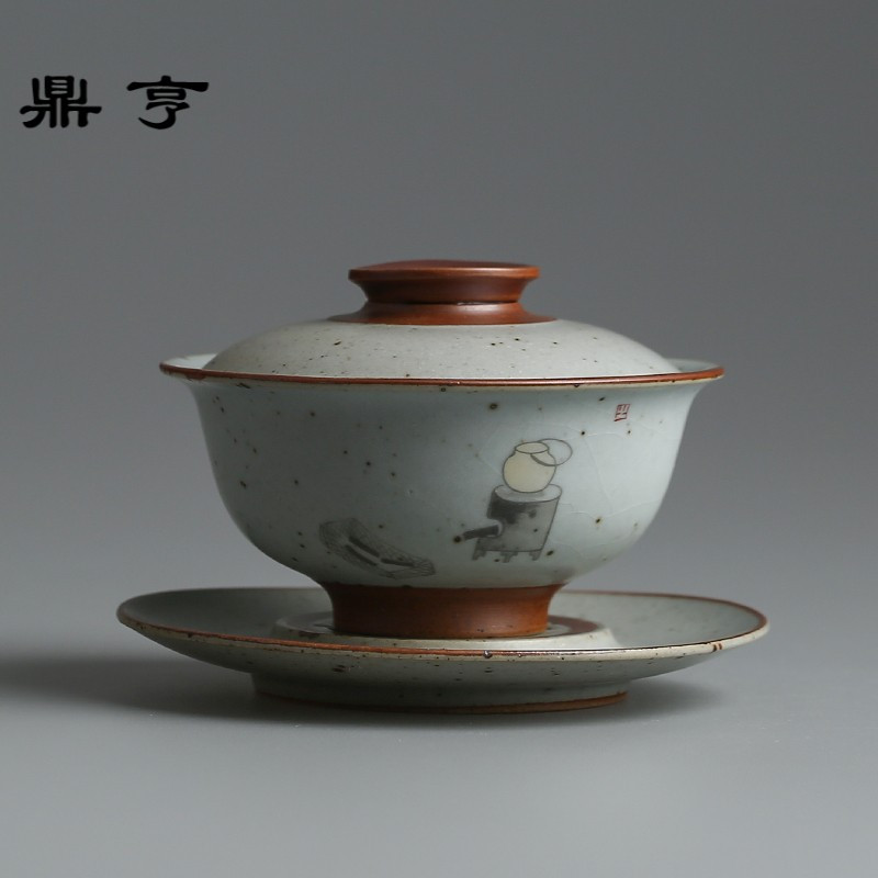 鼎亨盖碗茶杯 景德镇粗陶瓷三才盖碗复古敬茶碗 功夫茶具泡茶器