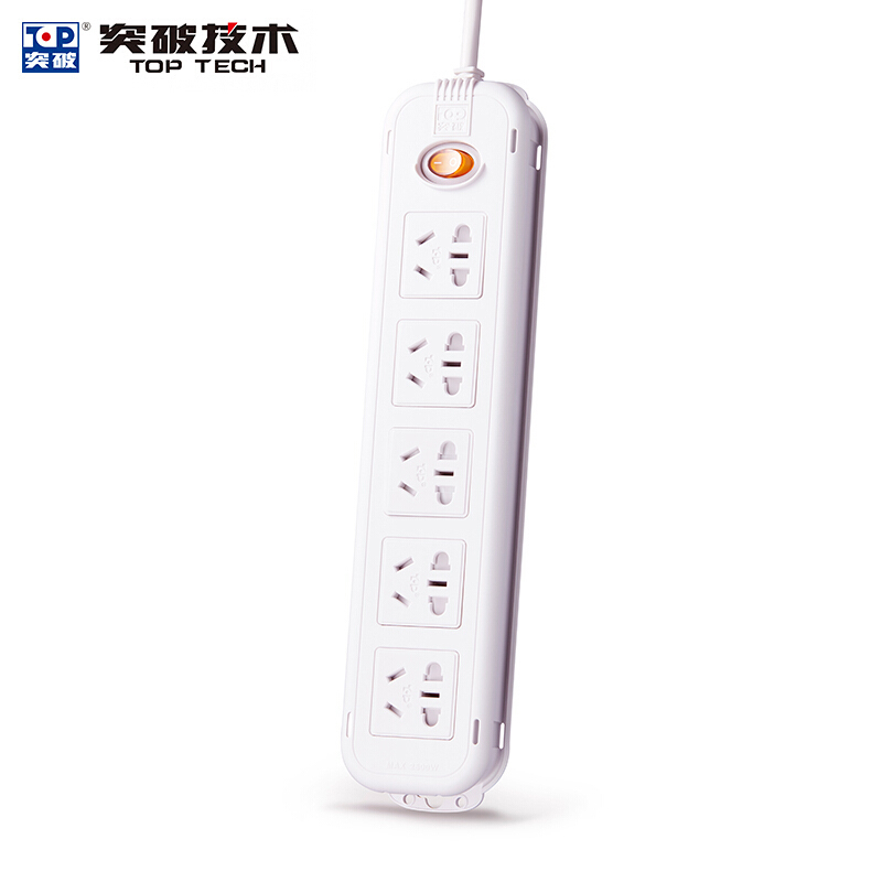 突破(PTOTOP)T1K5(3m)新国标防过载接线板 总控开关 家用插座 插线板 双动保护门排插 非过载保护