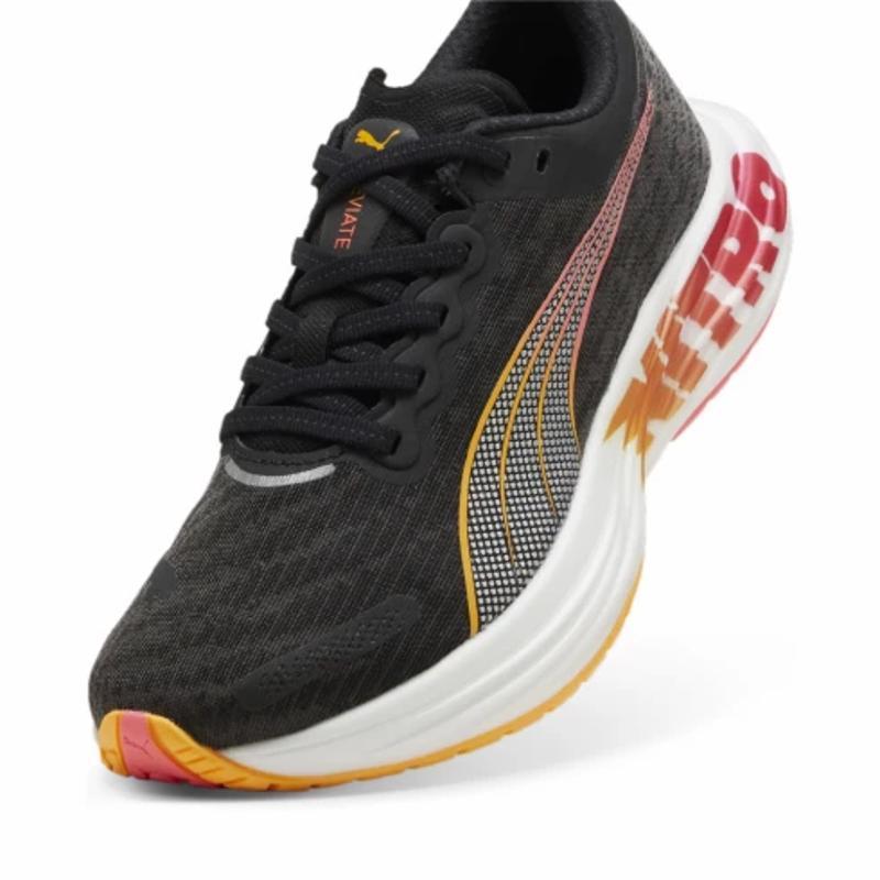 彪马(Puma)女款跑步鞋超轻缓震系带运动鞋2024新款黑橙撞色合成纤