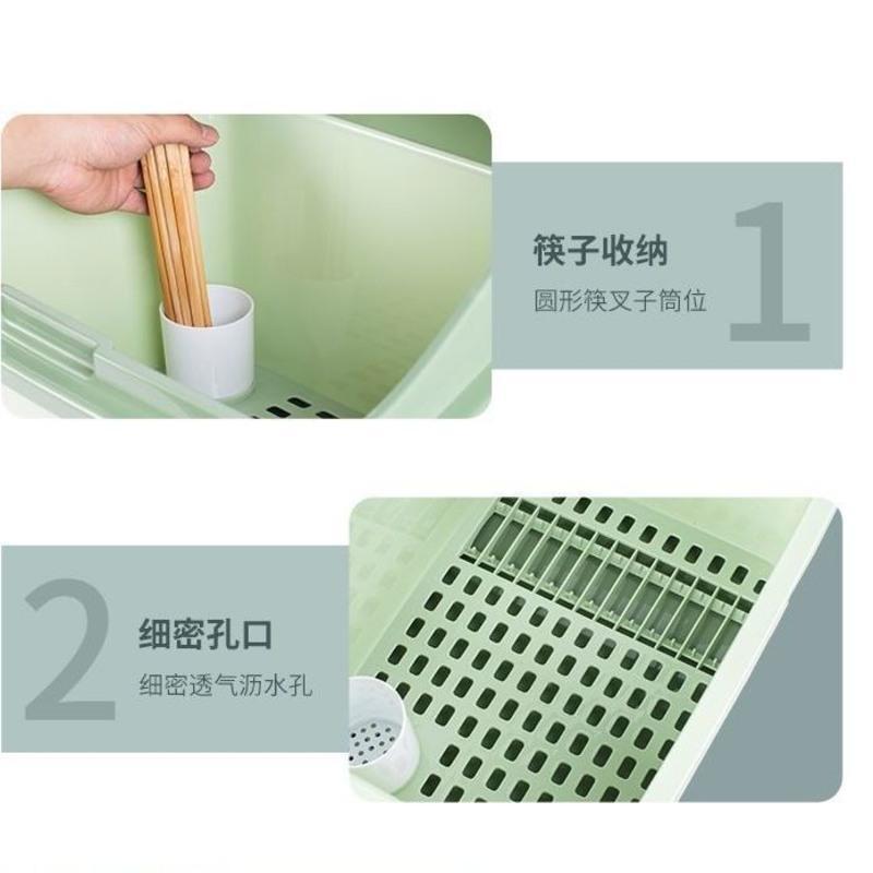 装碗筷收纳箱沥水带盖家用厨房小碗柜餐具收纳盒碗碟收纳架置碗架 提盖款小号粉色(配置整体接水盘)