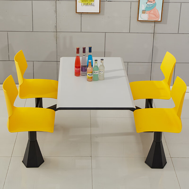 域赢饭店餐厅食堂餐桌餐桌椅组合一体桌四人位1.2米餐桌 六角靠背高清大图
