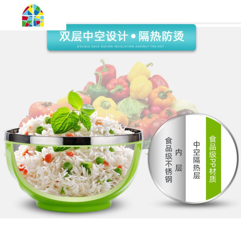 不锈钢碗家用隔热碗中式双层防烫防摔成号食堂加厚儿童吃饭碗 FENGHOU [15cm1个碗]随机色1个高清大图