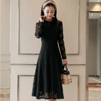 芷臻zhizhen春秋装2021新品秋女装韩版修身显瘦百搭打底中长款长袖蕾丝连衣裙