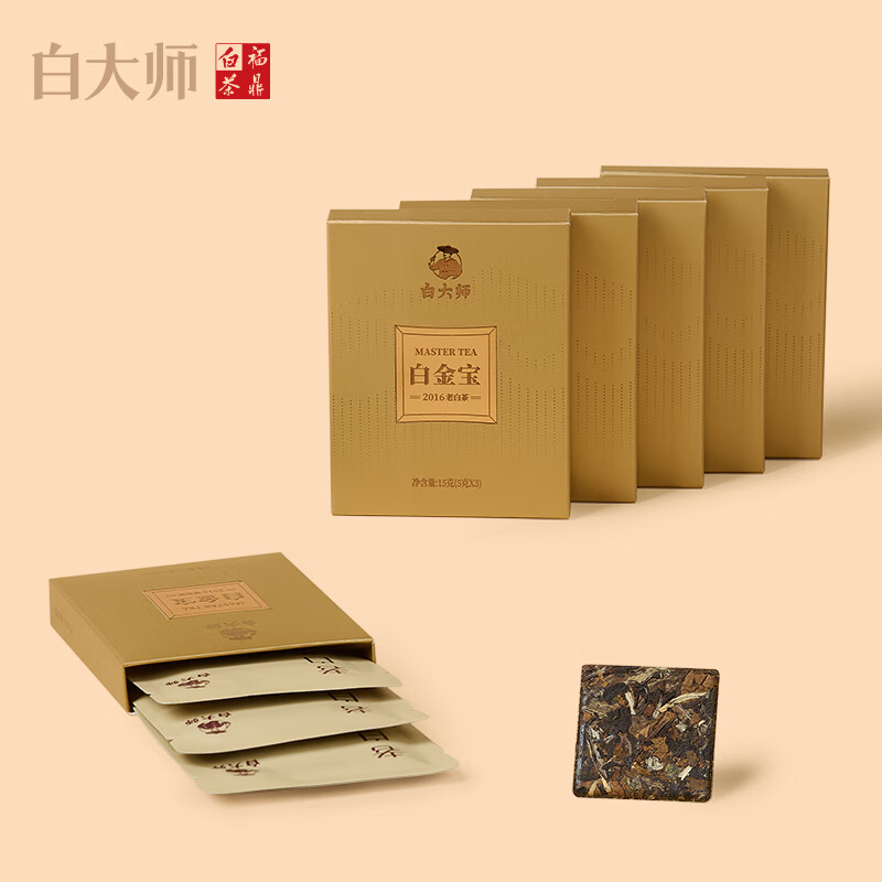 白大师纸质盒·白金宝2016年寿眉饼干茶 (240克)高清大图