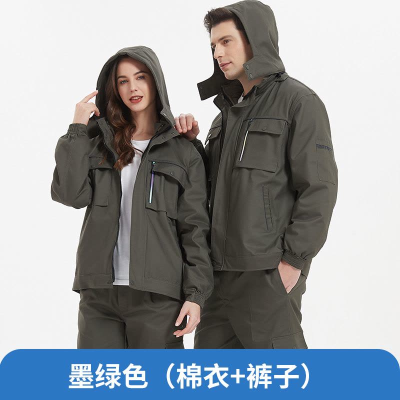 棉衣工作服加厚两件套棉服男连帽可拆卸冬季保暖工装劳保棉袄套装莎丞图片