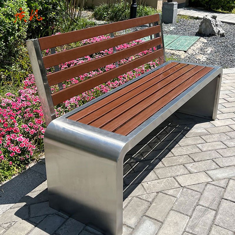 苏宁 质凡 公园户外不锈钢长椅庭院长条凳 1.8米带靠背高清大图