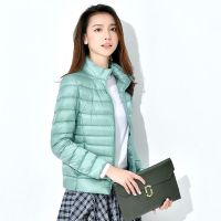 北极绒轻薄保暖羽绒服女短款立领时尚韩版修身2019冬大码女装外套羽绒外衣e-L50W