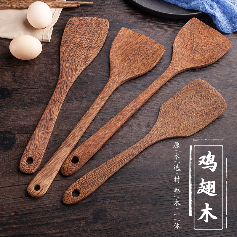 锅铲家用长柄不粘锅专用木质厨具木勺可高温的木头炒菜铲子 敬平 大号锅铲+大号平头斜铲高清大图