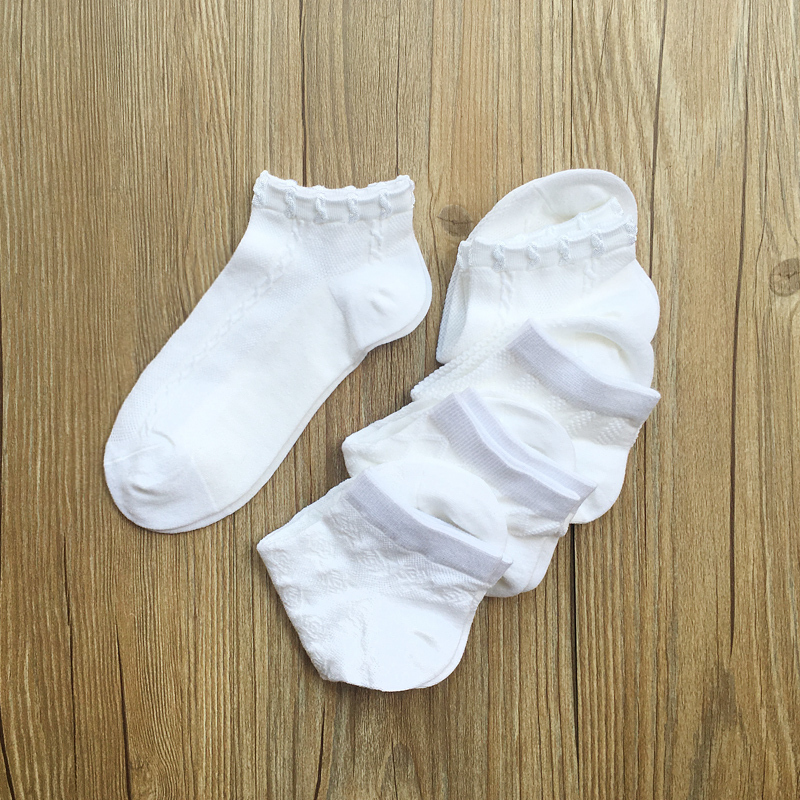 盛世尼曼夏季女生小白袜棉短袜薄款透气网眼袜低帮船袜白色袜子女小