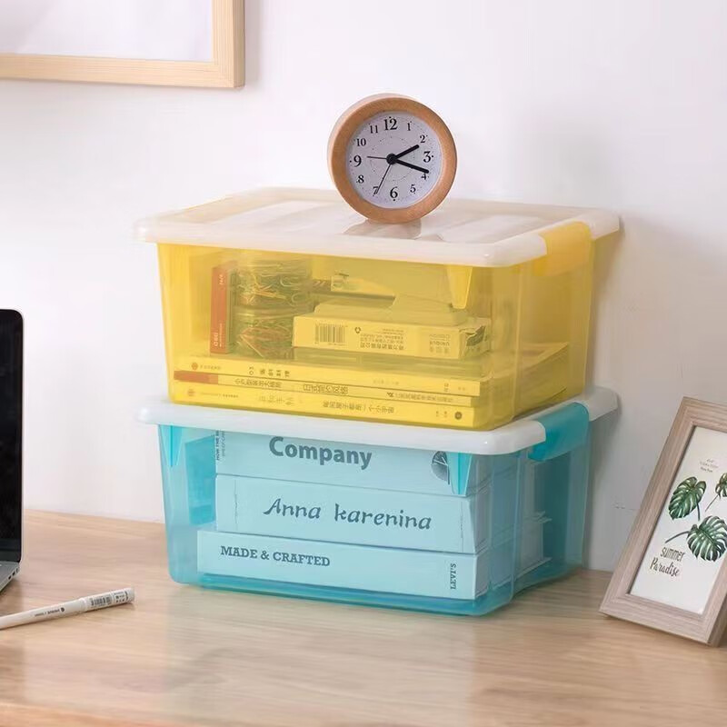 茶花收纳箱塑料收纳盒带盖车载箱 15.5L中号[黄色1个][清]高清大图