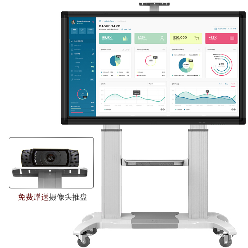NB CF100(60-100英寸)移动电视挂架视频会议移动推车落地支架激光电视架显示屏教学一体机通用架子皓丽希沃白高清大图