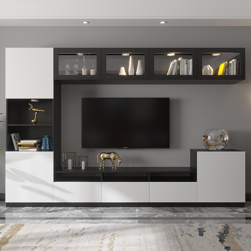客厅黑白配电视柜闪电客挂墙简约现代背景墙组合壁柜吊柜北欧柜子参数