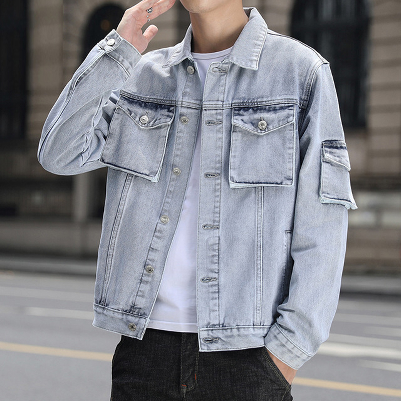 fnlndo男士牛仔服韩版潮流修身百搭休闲夹克水洗立体口