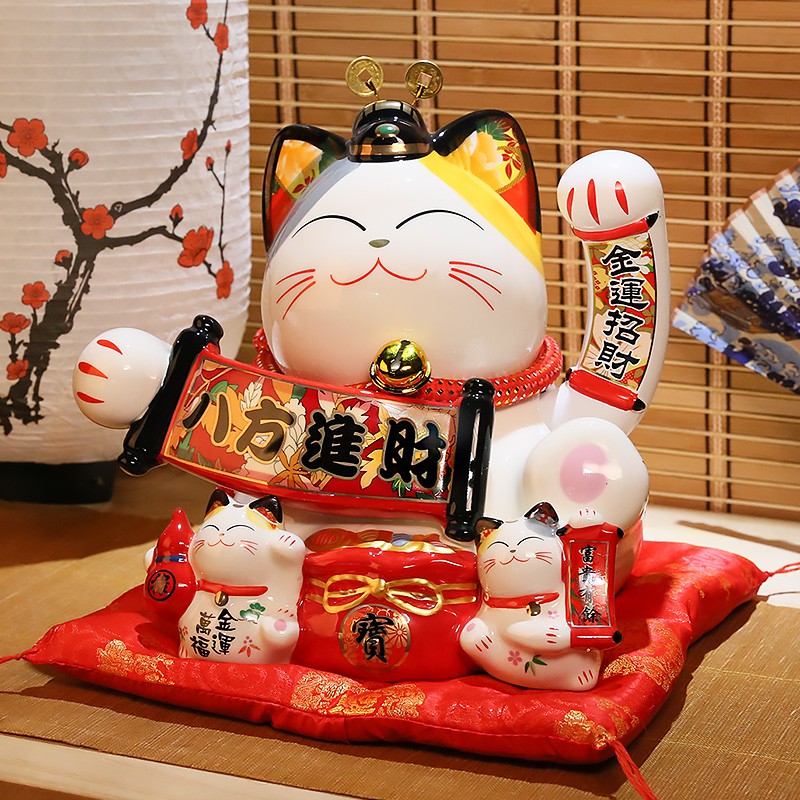 猫摆件 陶瓷大号储蓄罐店铺家居创意开业礼品摇手猫 三维工匠 『升级摇手款』小号21CM高[财源滚滚]猫高清大图