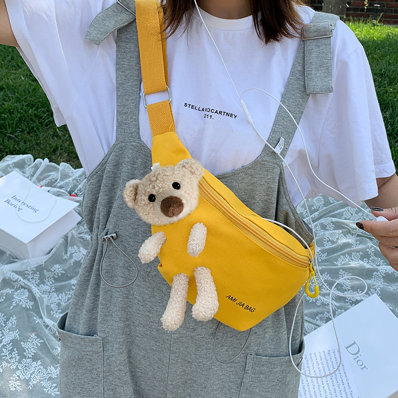 抖音网红小熊帆布斜挎包包夏季清新仙女仙女生可爱日系动漫腰包