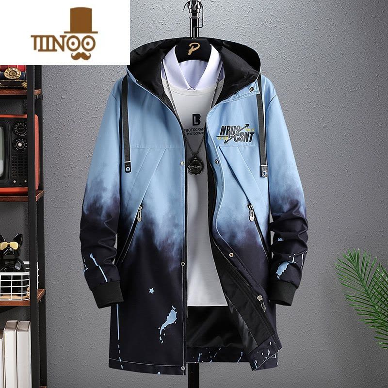 YANXU男士2023秋季新款外套潮流风衣青少年学生中长款英伦帅气风衣服男图片