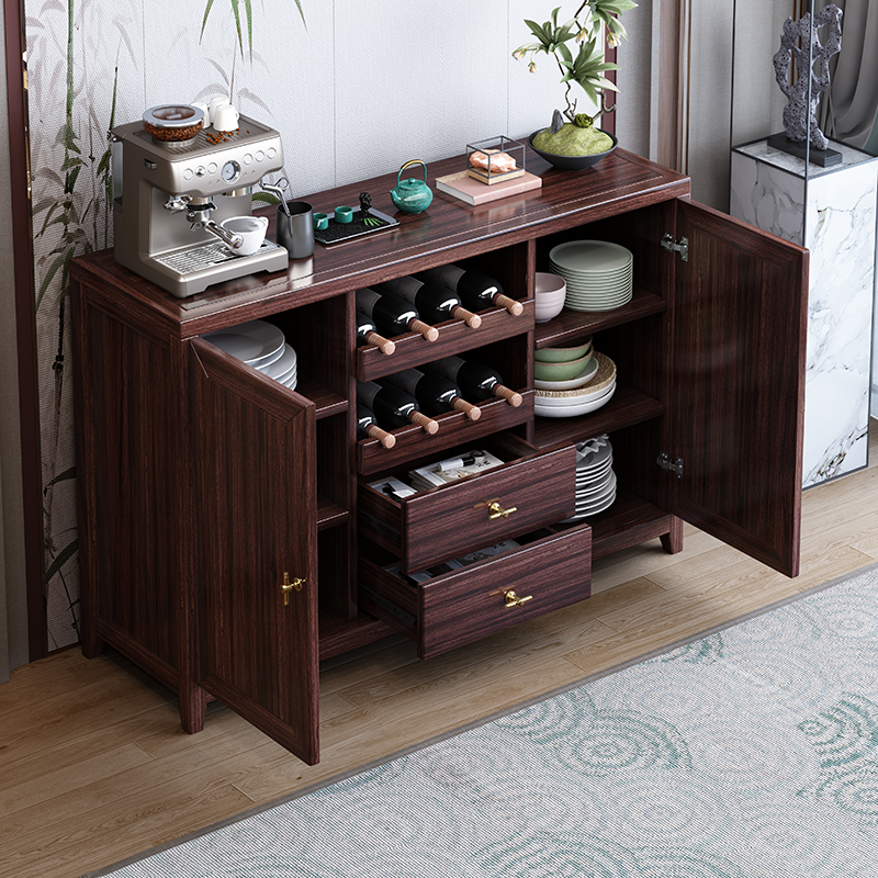 青木川 新中式简约现代实木餐边柜一体靠墙柜子客厅餐厅家用小户型收纳储物柜矮柜置物架茶水柜矮柜高清大图