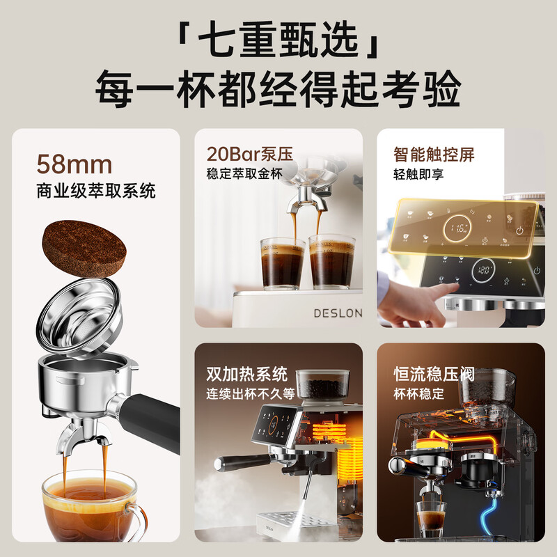 德世朗研磨一体咖啡机蒸汽萃取咖啡机研磨/萃取/打奶泡一体 DDQ-KF239高清大图