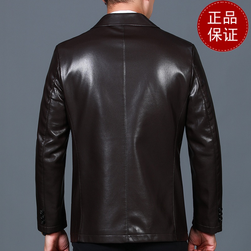 免费试穿 加绒加厚春秋男装皮衣外套中老年皮夹克黑色仿皮上衣单排扣暗襟2024冬装新款外套潮海宁软皮夹克大码男装高清大图