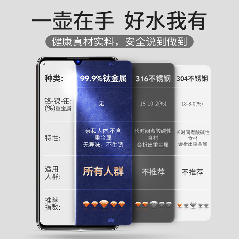 TILIVING钛立维纯钛电热水壶TD-8602 1.5L 1500w热水壶