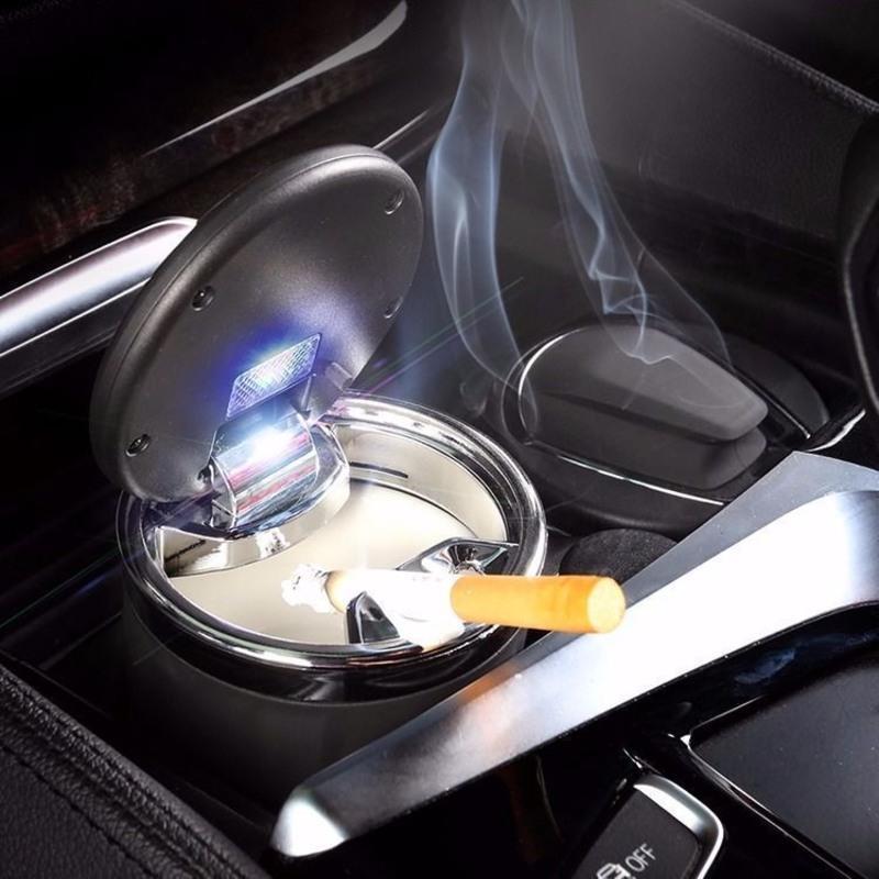 车载烟灰缸多功能带led灯带盖车内创意耐高温陶瓷内胆汽车烟灰缸香槟