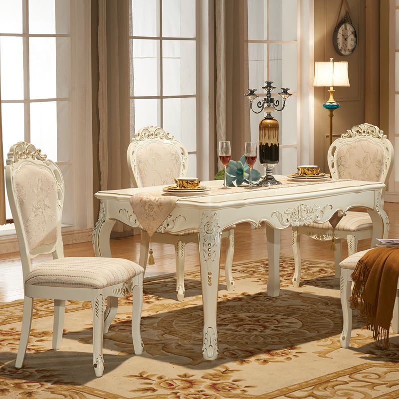 宫寓家具欧式白色餐桌椅组合美式简约实木饭桌小户型长方形桌子简欧