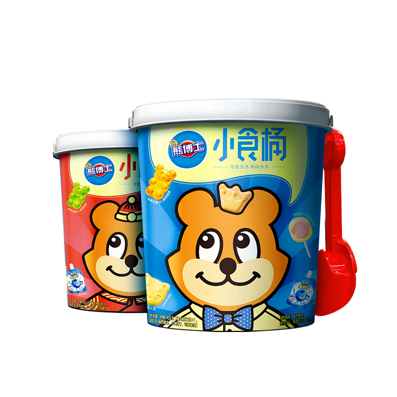 徐福记熊博士混合口味小食桶装402g儿童零食饼干糖果果冻视频