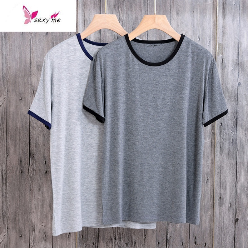 莫代尔短袖t恤拼接打底衫男装衣服半袖上衣家居服 fish basket